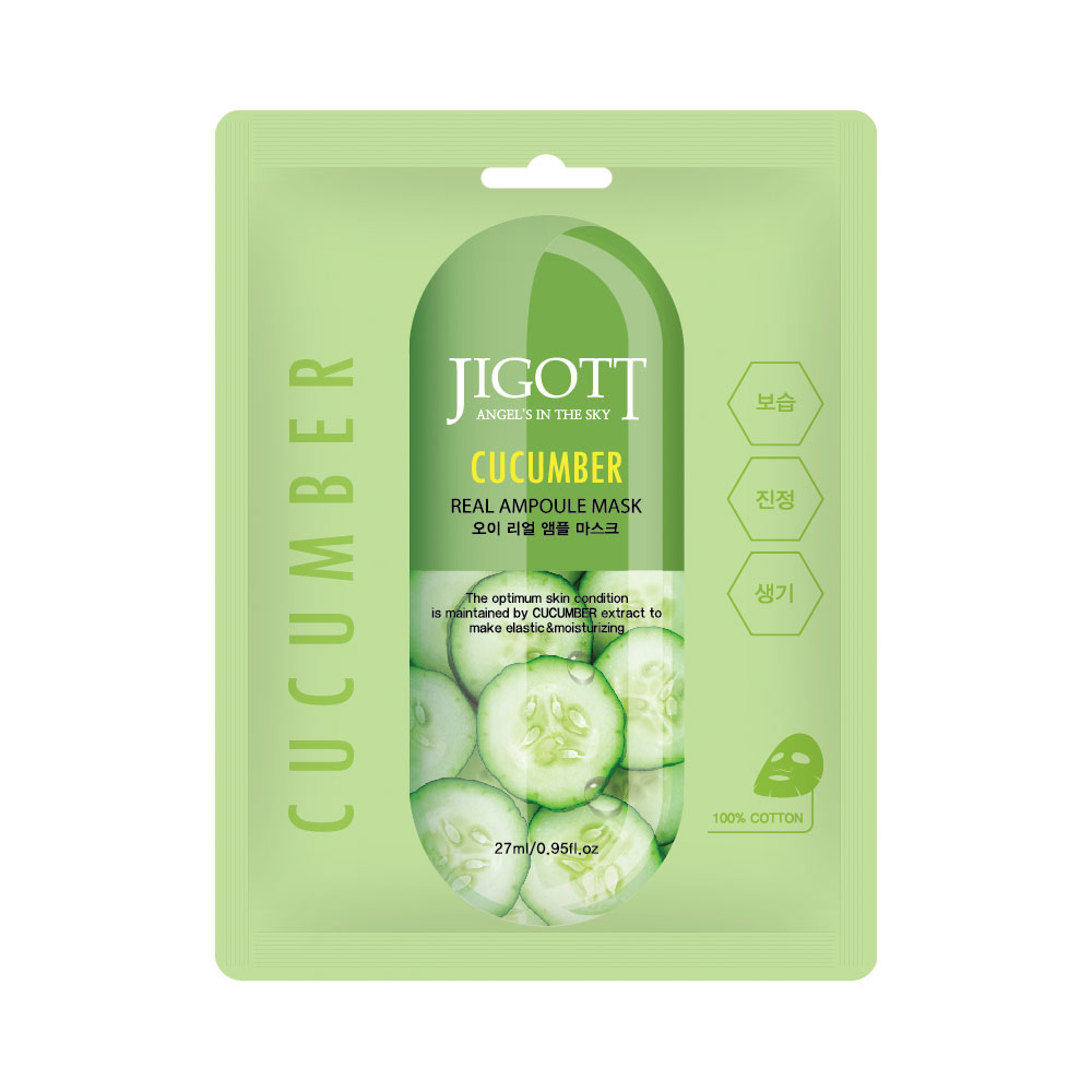 JIGOTT Тканевая маска для лица ОГУРЕЦ CUCUMBER Real Ampoule Mask