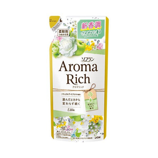 LION Кондиционер для белья длительного действия Aroma Rich Ellie с богатым ароматом натуральных масел, 400 мл