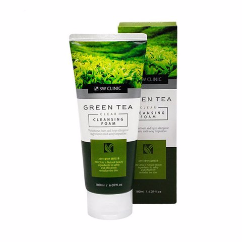 3W Clinic Пенка для умывания с зеленым чаем Green Tea Clear Cleansing Foam, 180 мл