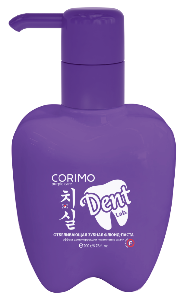 CORIMO Зубная паста-флюид ЭФФЕКТ ЦВЕТОКОРРЕКЦИИ отбеливающая Purple Care, 200 г