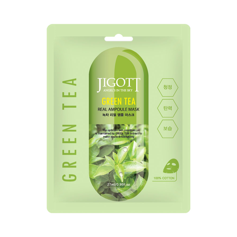 JIGOTT Тканевая маска для лица ЗЕЛЕНЫЙ ЧАЙ GREEN TEA Real Ampoule Mask