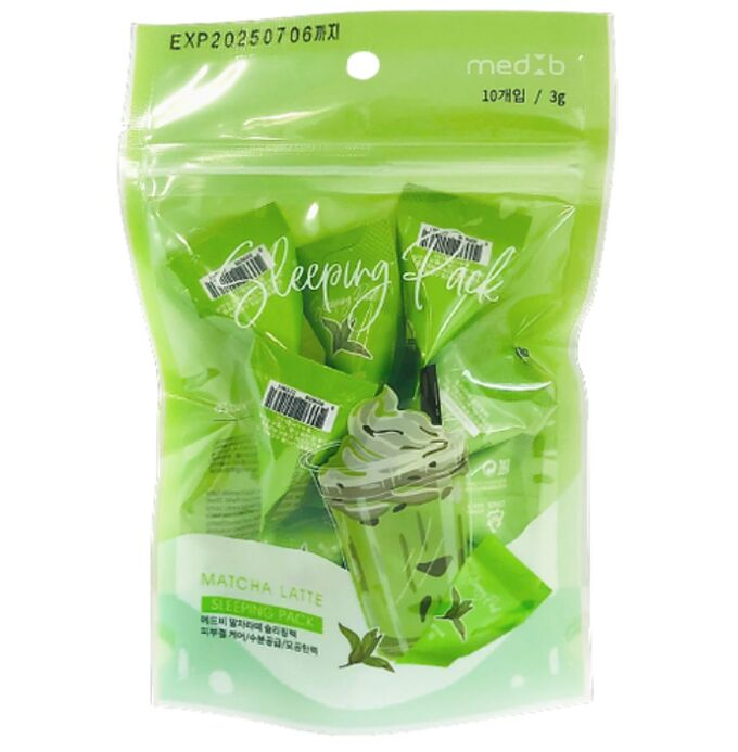 MED B Треугольник Маска для лица успокаивающая ночная ЧАЙ МАТЧА Matcha Latte Sleeping Pack, 3 гр
