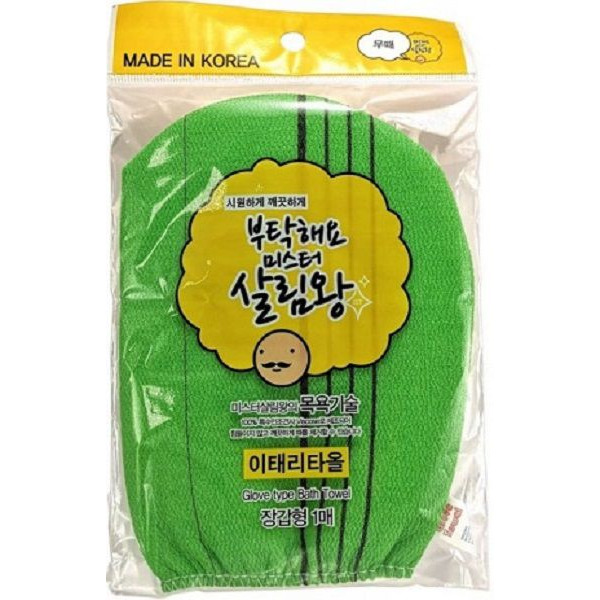 MYUNGJIN Японская мочалка для тела в виде рукавички (жесткая, зеленая) Glove Type Bath Towel, 1 шт