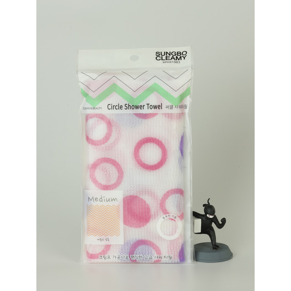 SUNG BO CLEAMY Мочалка для тела с плетением «Волна» и рисунком "Circle Shower Towel" (средней жёсткости) размер 28 см х 95 см