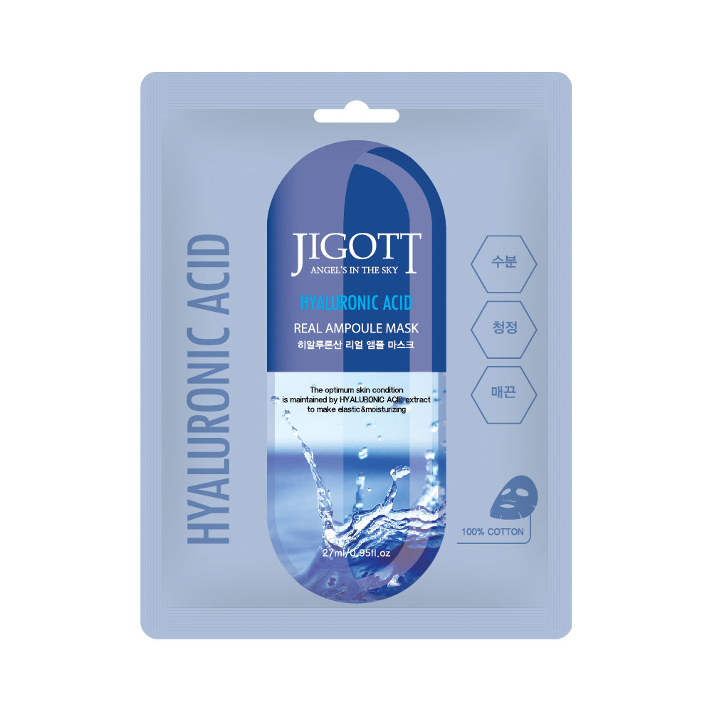 JIGOTT Тканевая маска для лица ГИАЛУРОН HYALURONIC ACID Real Ampoule Mask