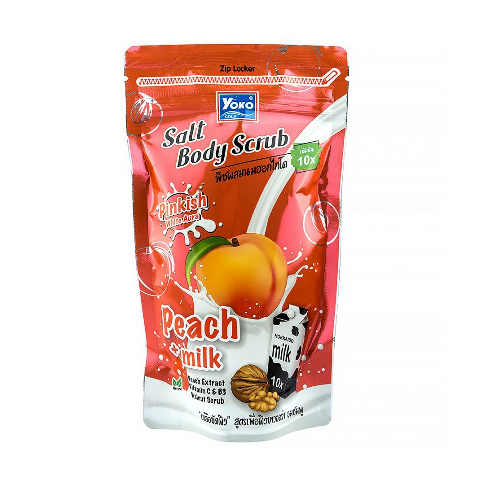 YOKO Скраб для тела солевой ПЕРСИК И МОЛОКО с кожурой грецкого ореха Peach+Milk Spa Salt Body Scrub, 350 гр
