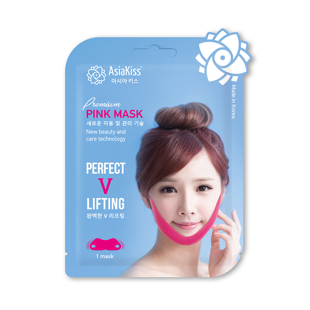 AsiaKiss Лифтинг-маска корректирующая против второго подбородка - Perfect lifting pink mask, 15г