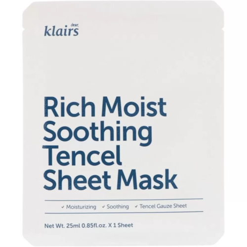 Dear, Klairs Маска для лица тканевая успокаивающая - Rich moist soothing tencel sheet mask, 25мл