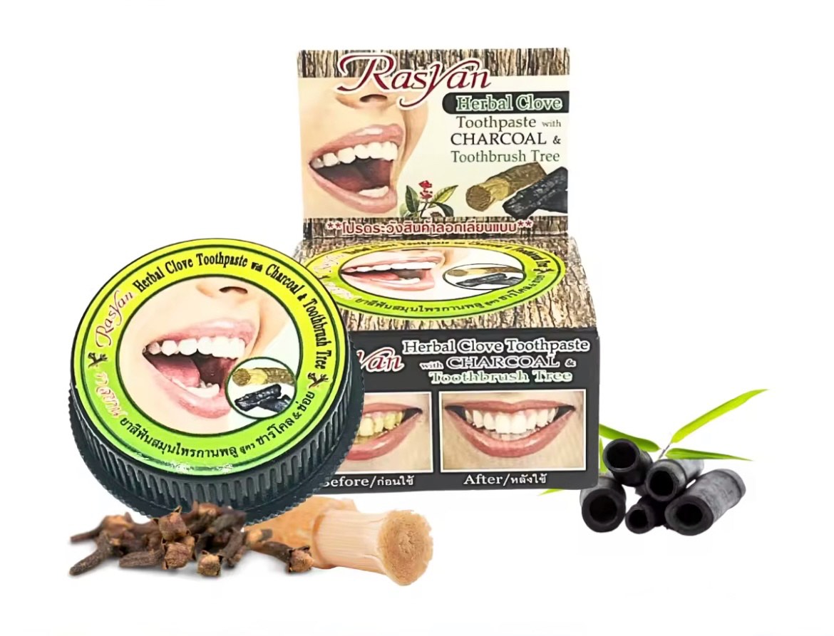 RASYAN Зубная паста с углем Herbal Clove Toothpaste with Charcol & Toothbrush Tree, 25мл