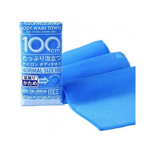Yokozuna Массажная мочалка для тела средней жесткости SHOWER LONG BODY TOWEL (голубая, 28 х 100 см), 1 шт